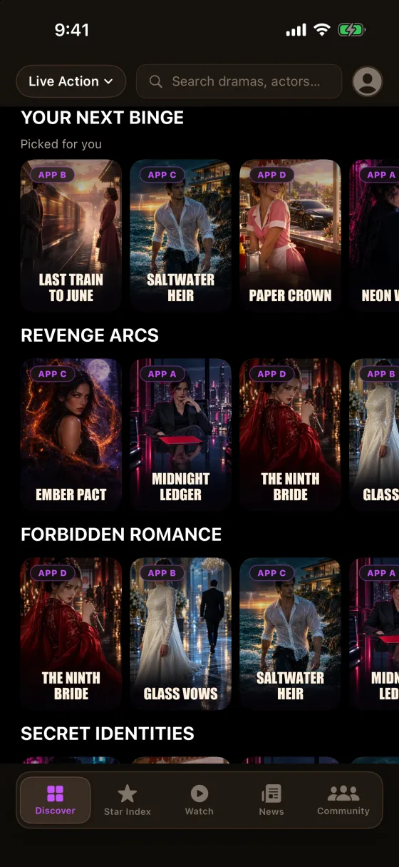 VertPop's Your Next Binge row, picked for you, above more genre rows